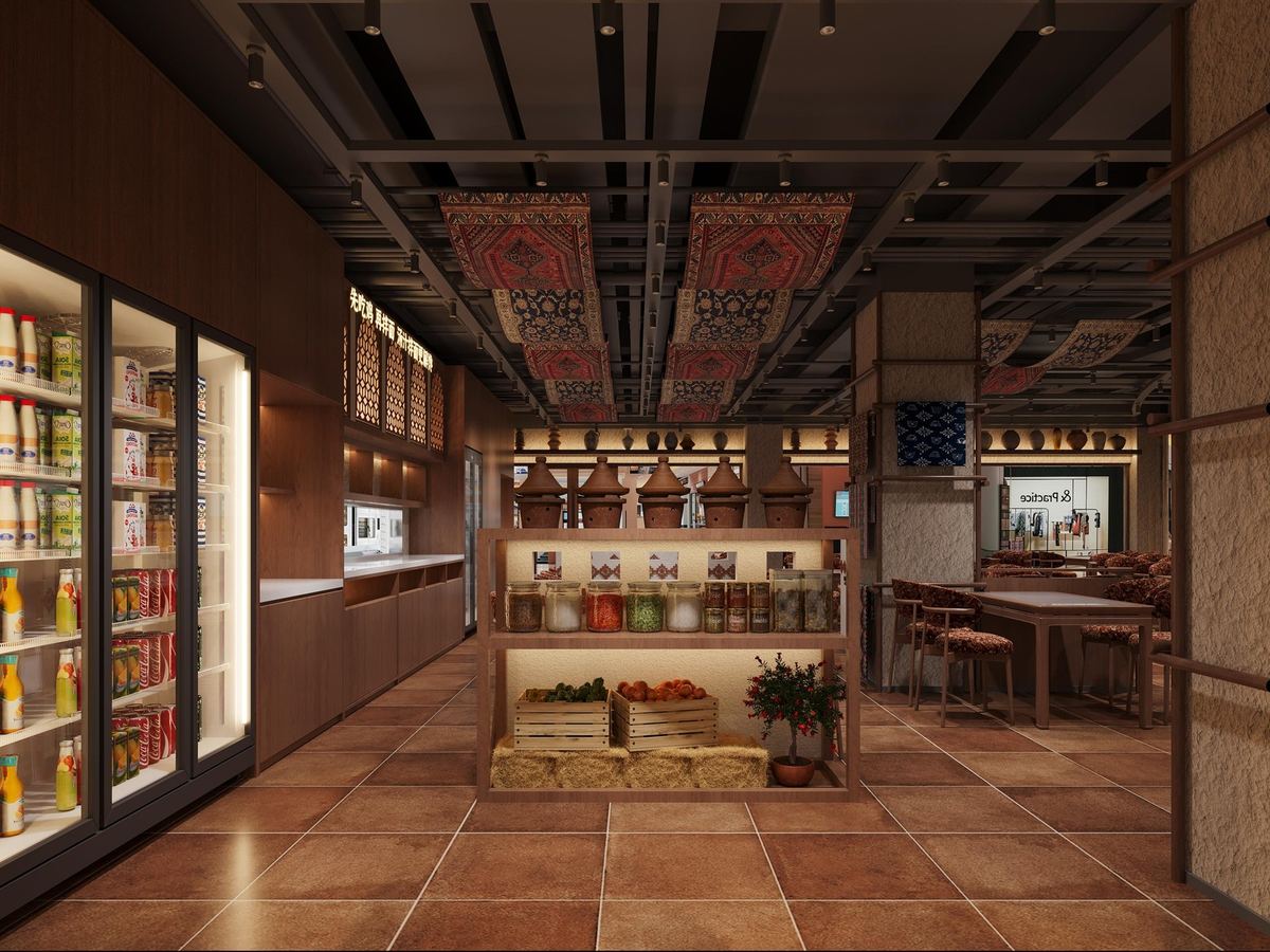 店内货架与饮品柜